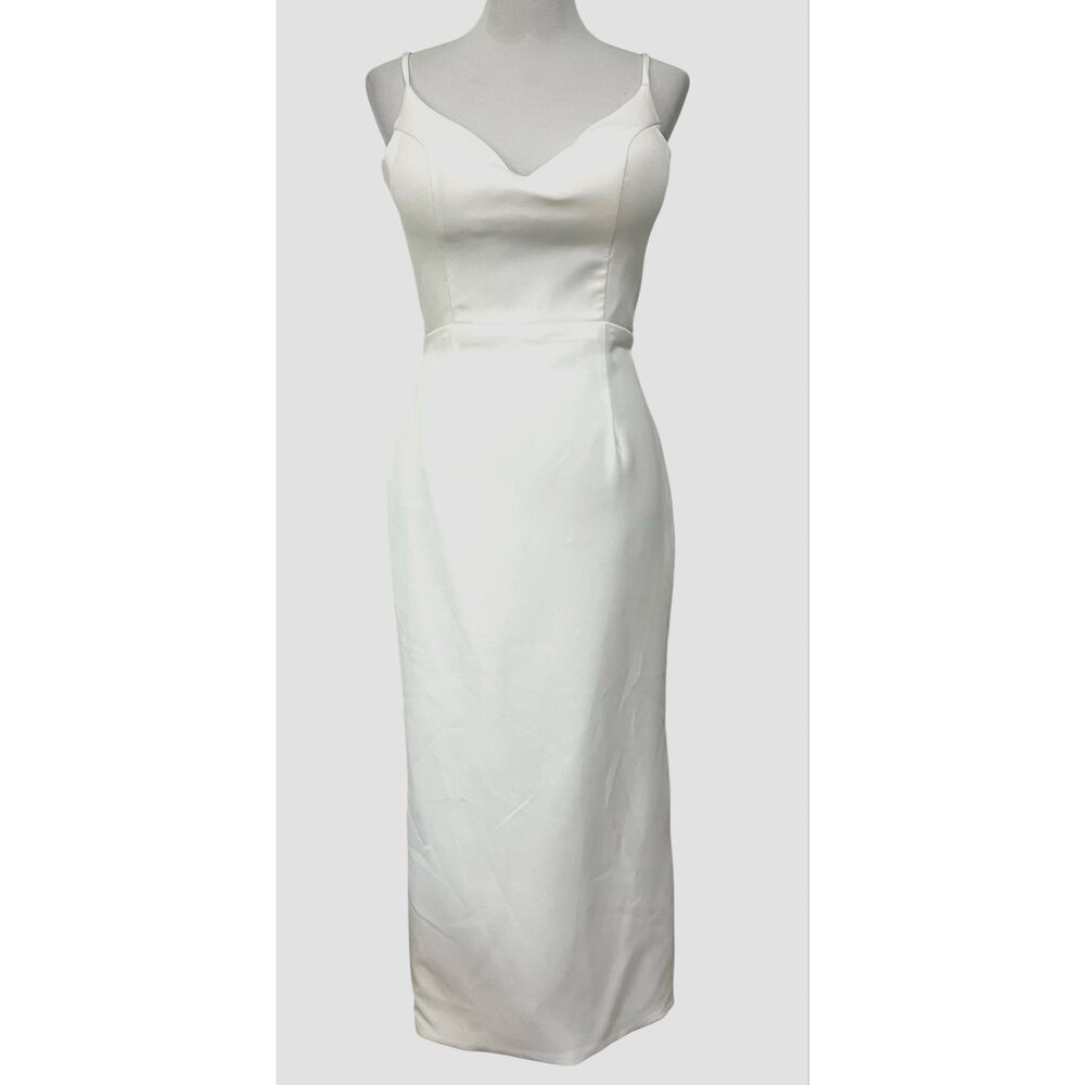 Olia Zavozina White Wedding Dress Midi  Satin Pearl Buttons Down Back Slit